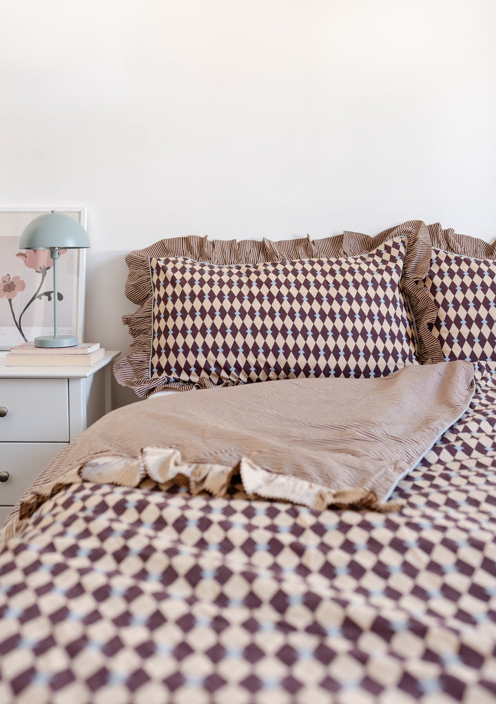 Cotton Duvet Cover in Camel Harlequin