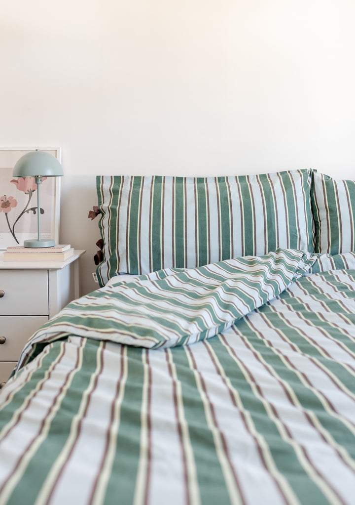 Cotton Duvet Cover in Blue Stripe