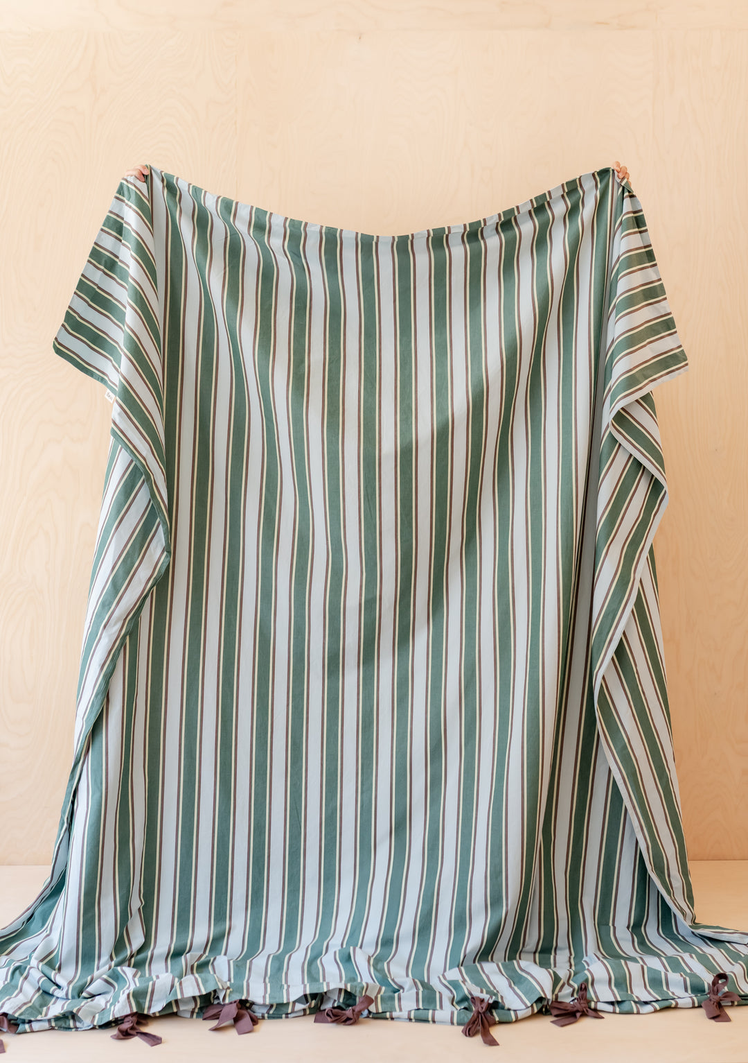 Cotton Duvet Cover in Blue Stripe by TBCo with soft breathable 100% cotton and delicate tie closures.
