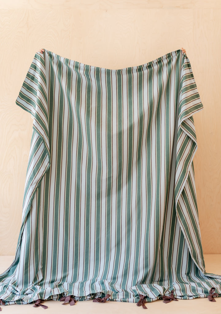 Cotton Duvet Cover in Blue Stripe by TBCo with soft breathable 100% cotton and delicate tie closures.