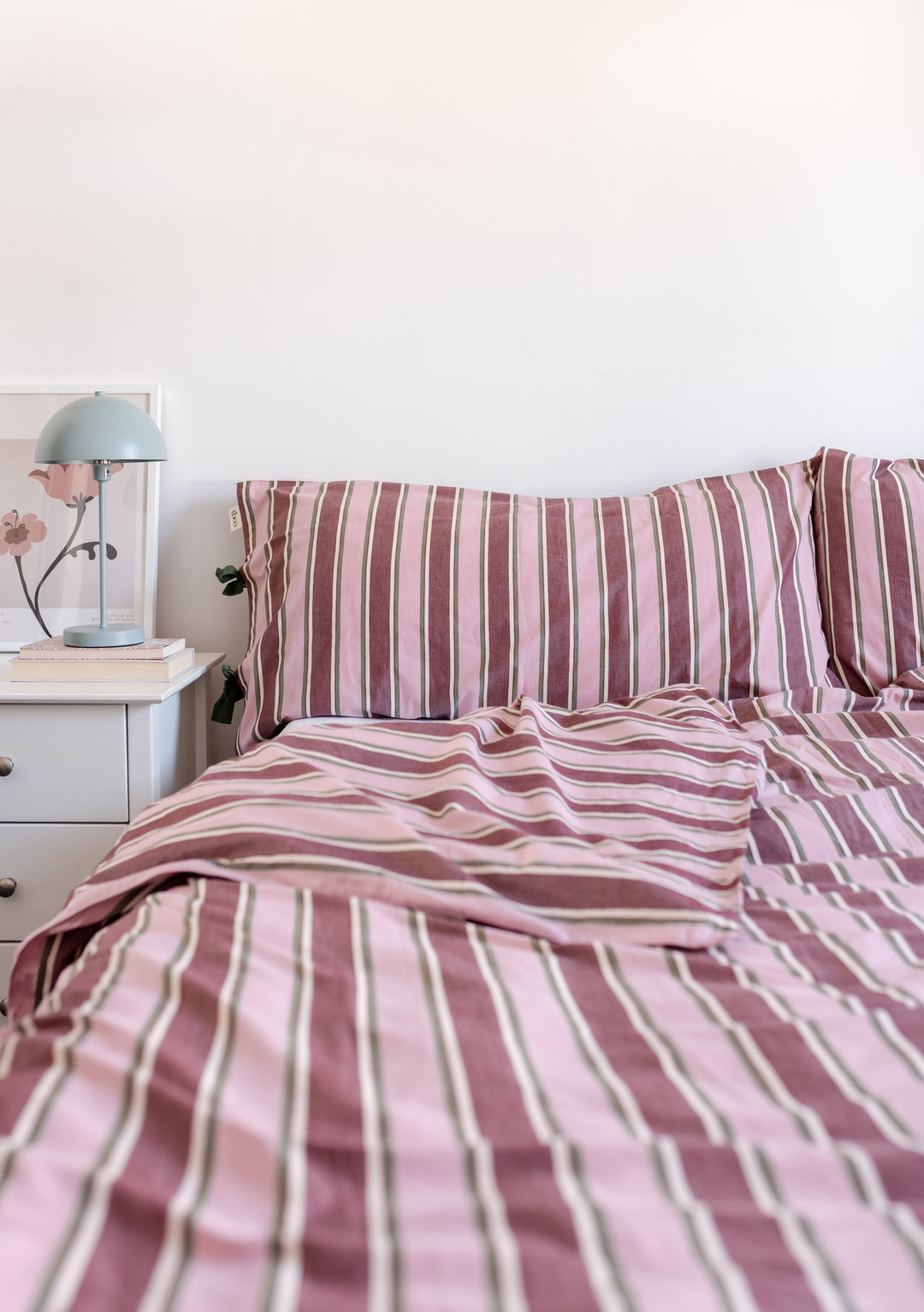 Cotton Duvet Cover in Pink Stripe