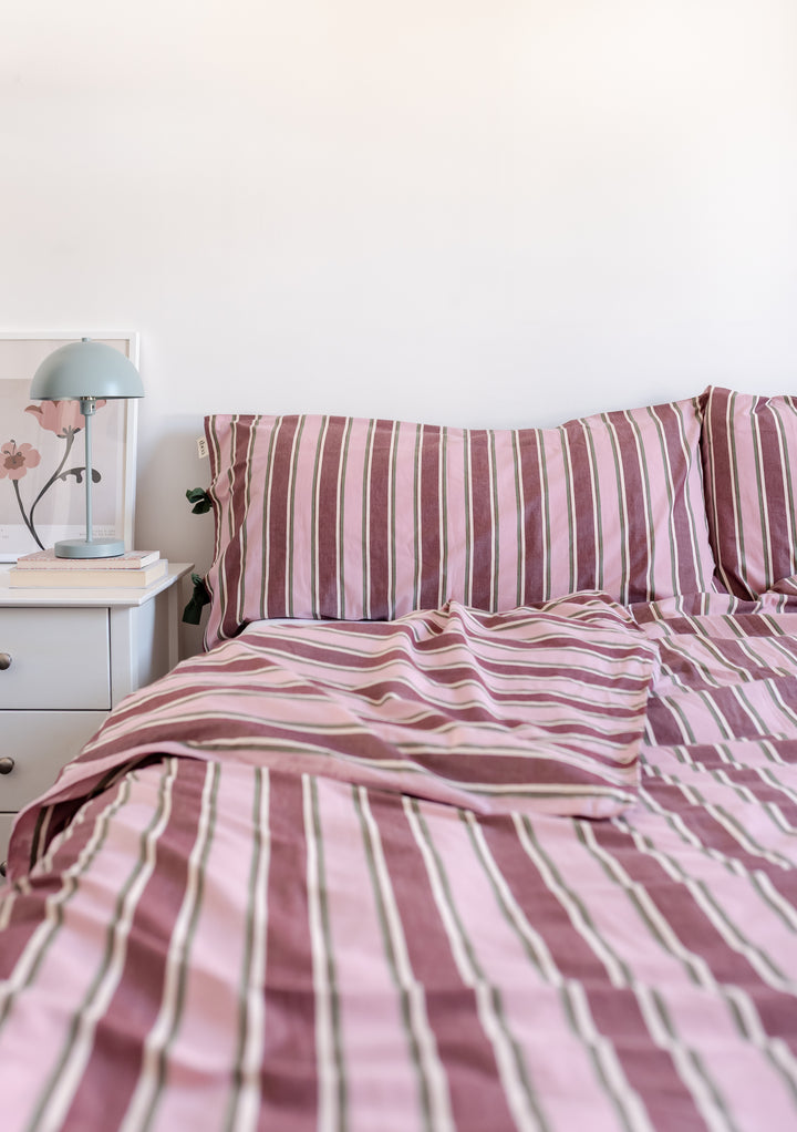 Cotton Duvet Cover in Pink Stripe
