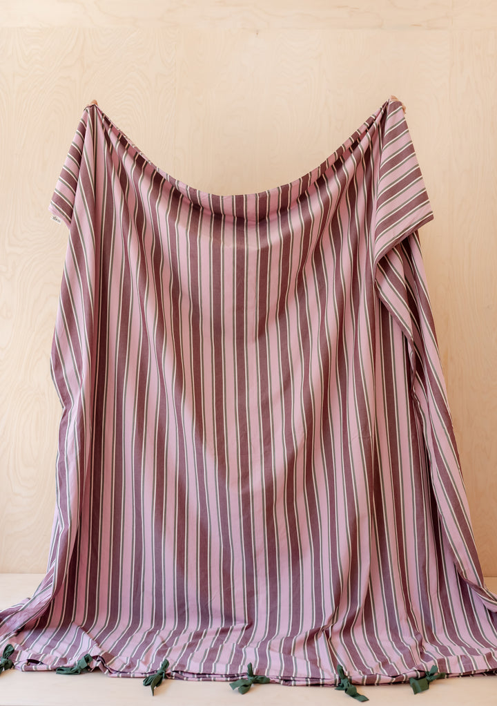 Cotton Duvet Cover in Pink Stripe by TBCo, soft breathable 100% cotton with pink and burgundy stripes and tie closures.