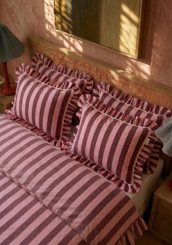 Pair of Cotton Pillowcases in Pink & Burgundy Stripe