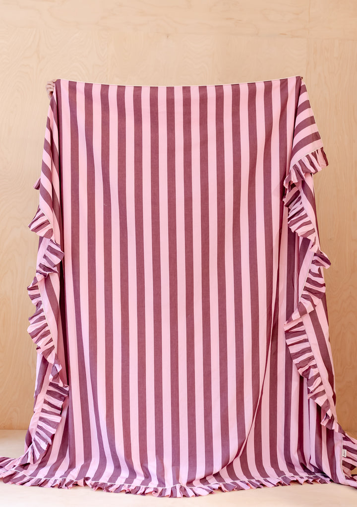 Cotton Duvet Cover & Pillowcases Set in Pink & Burgundy Stripe