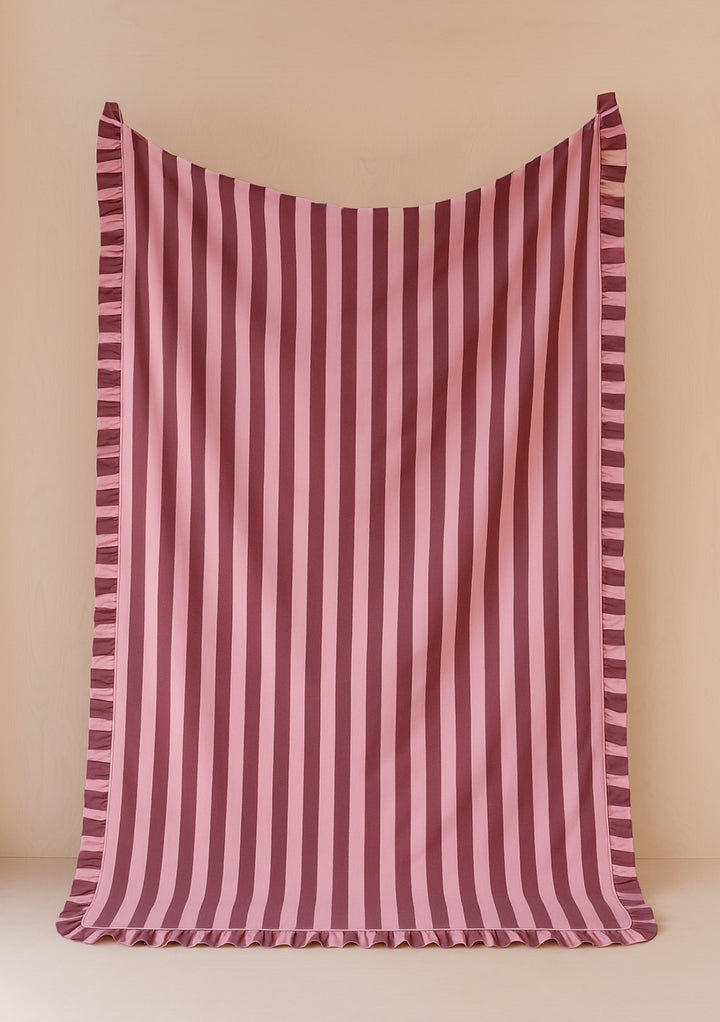 Cotton Duvet Cover & Pillowcases Set in Pink & Burgundy Stripe