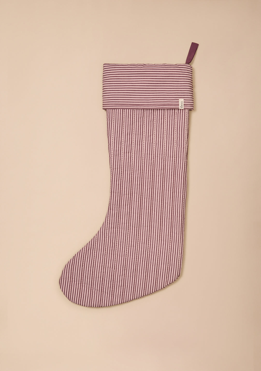 Quilted Cotton Christmas Stocking in Fig Micro Stripe