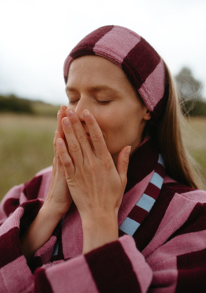 Cotton Towelling Hair Tie in Burgundy Stripe