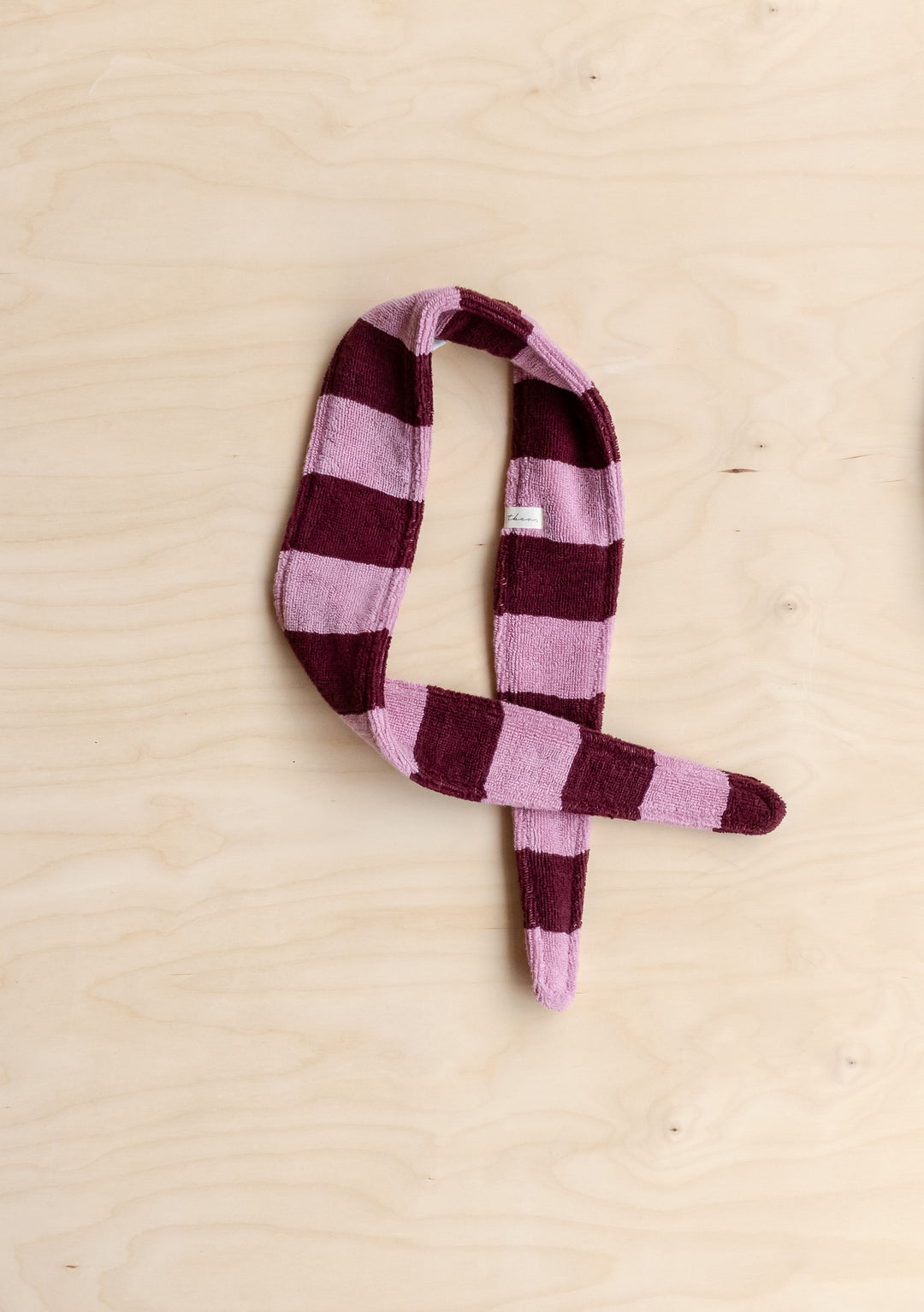 Cotton Towelling Hair Tie in Burgundy Stripe