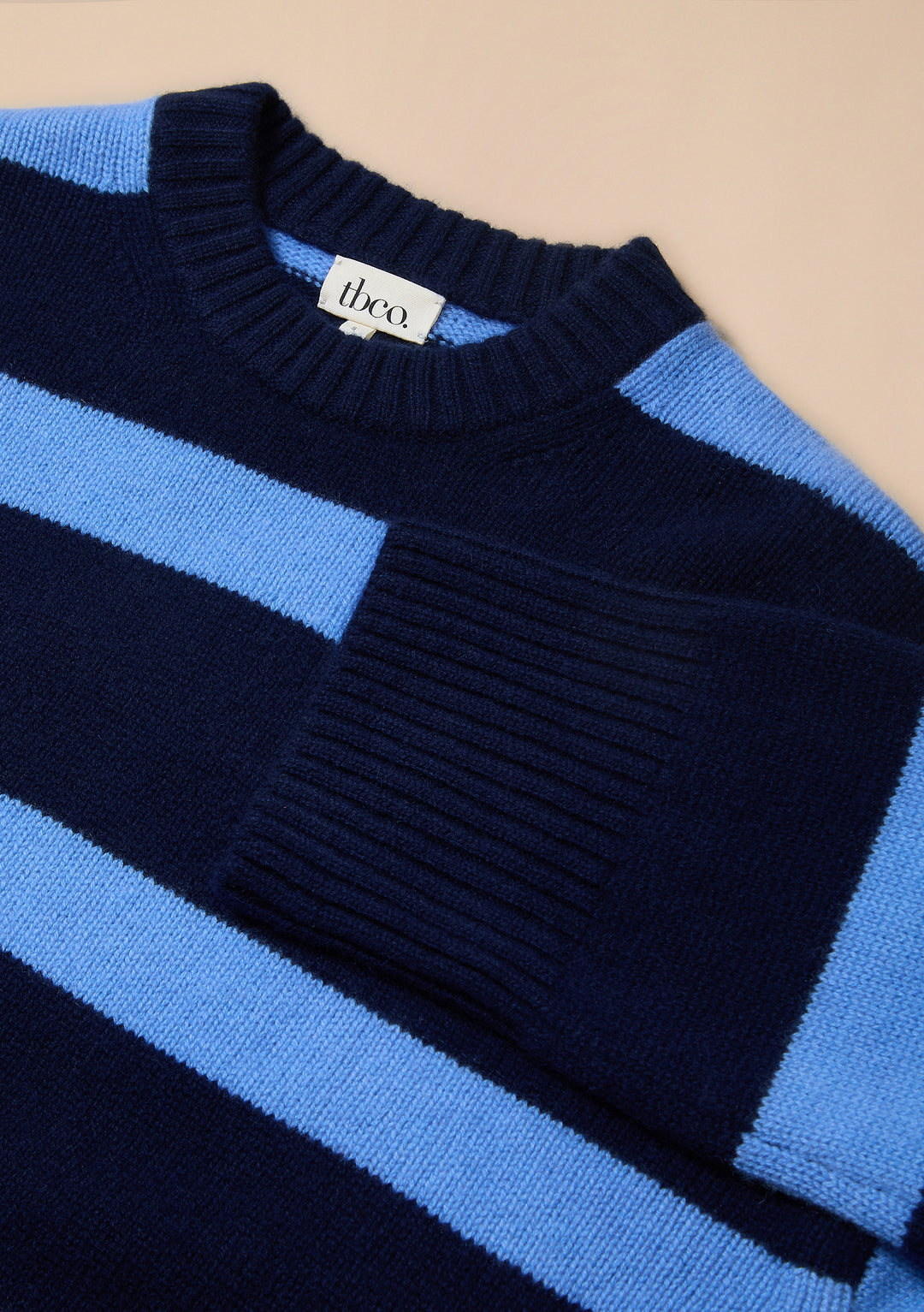 Cashmere Wool Crew Neck Jumper in Navy & Blue Stripe