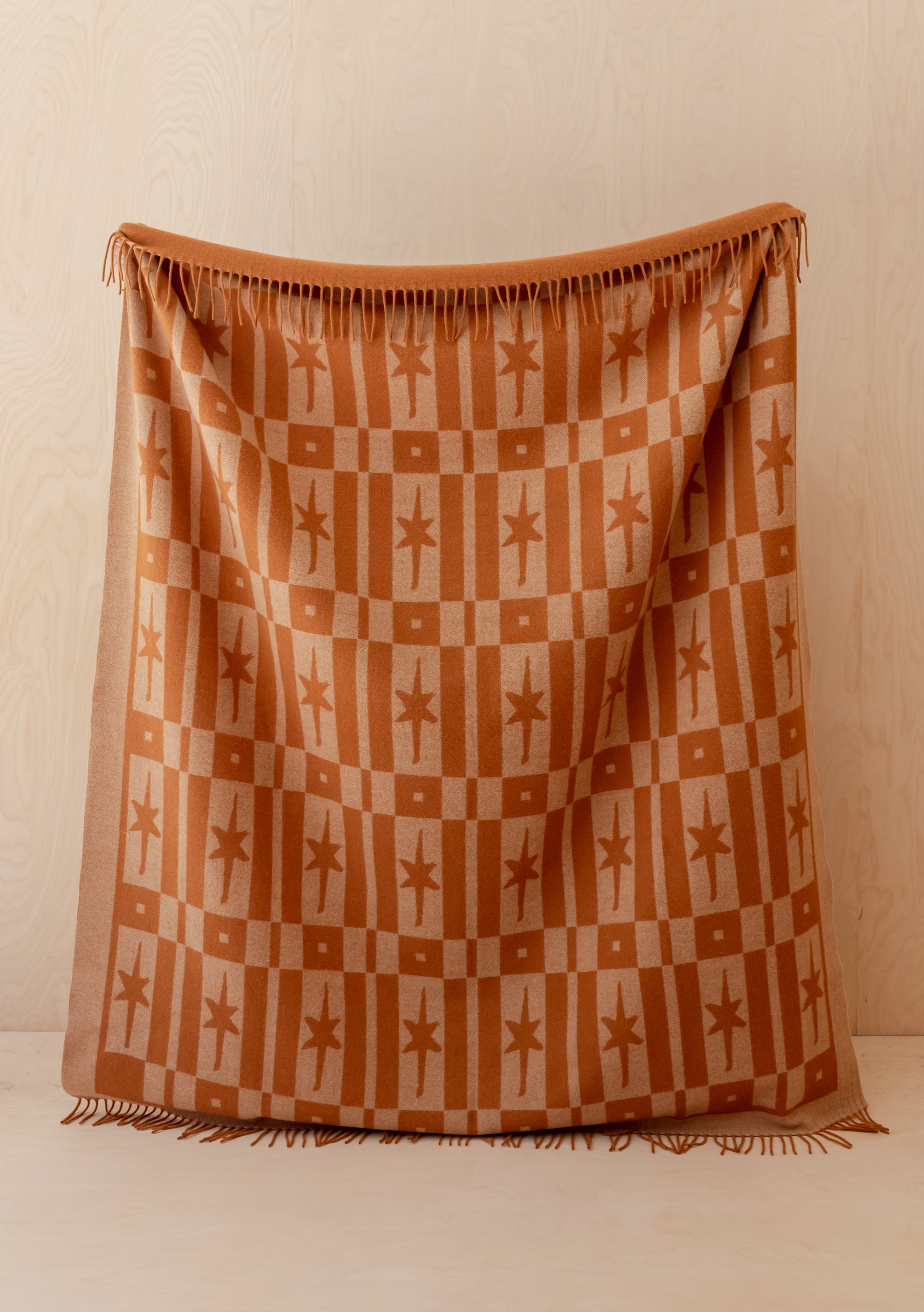 TBCo Lambswool Blanket in Almond Orange Celestial Tile Jacquard