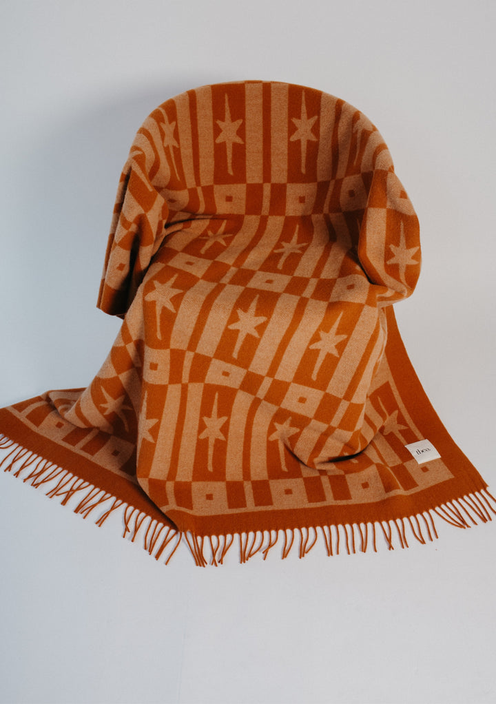 Lambswool Blanket in Almond Celestial Tile Jacquard
