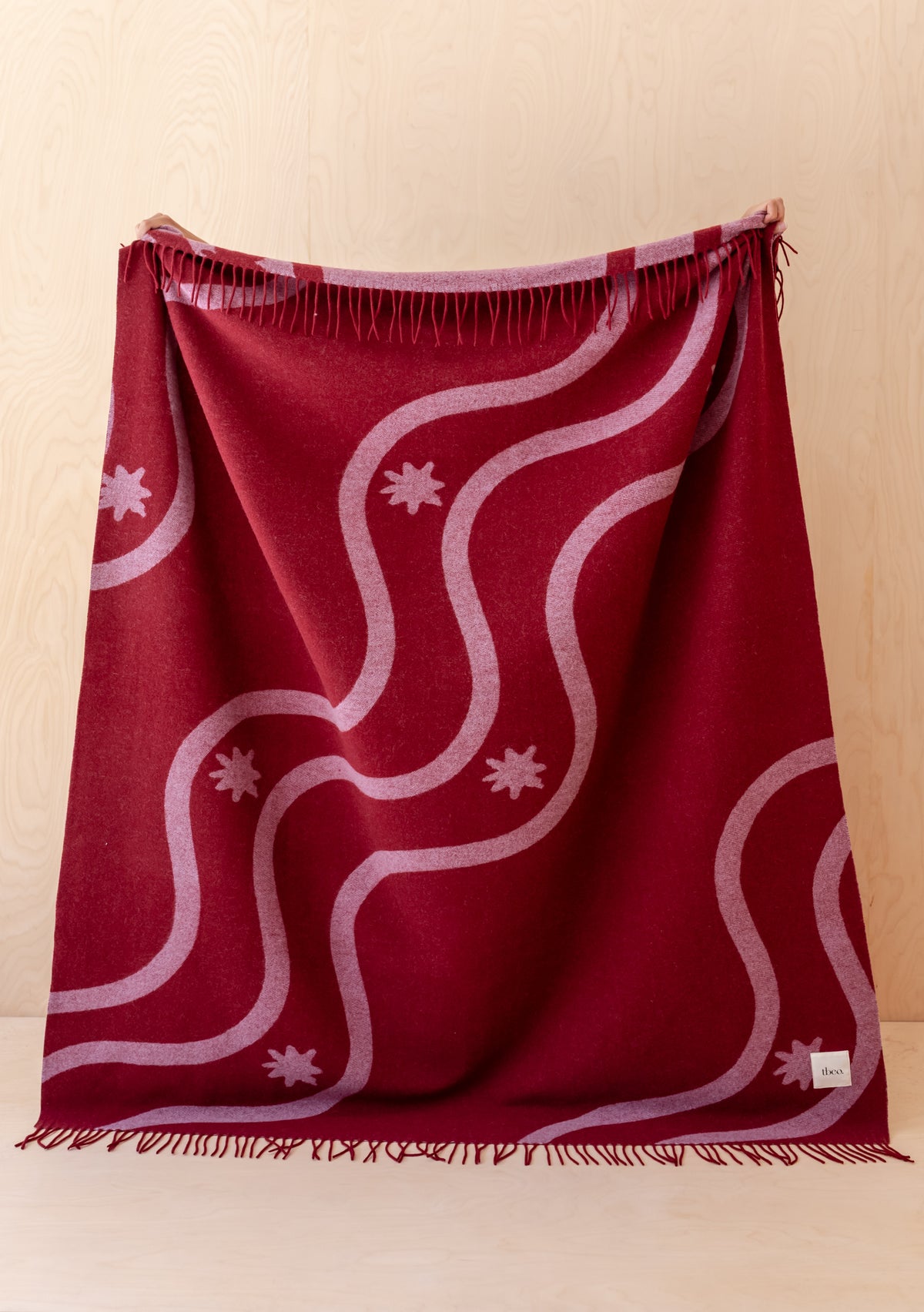 Lambswool Blanket in Red Wave Jacquard