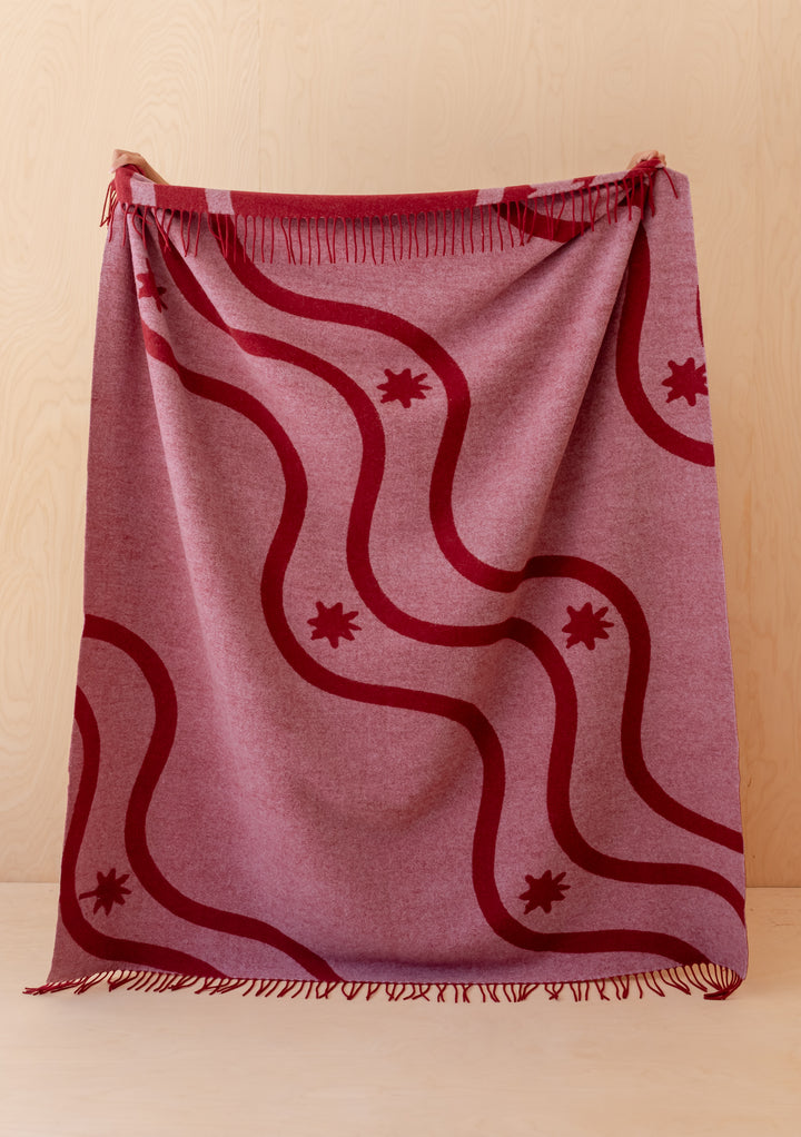 Lambswool Blanket in Red Wave Jacquard