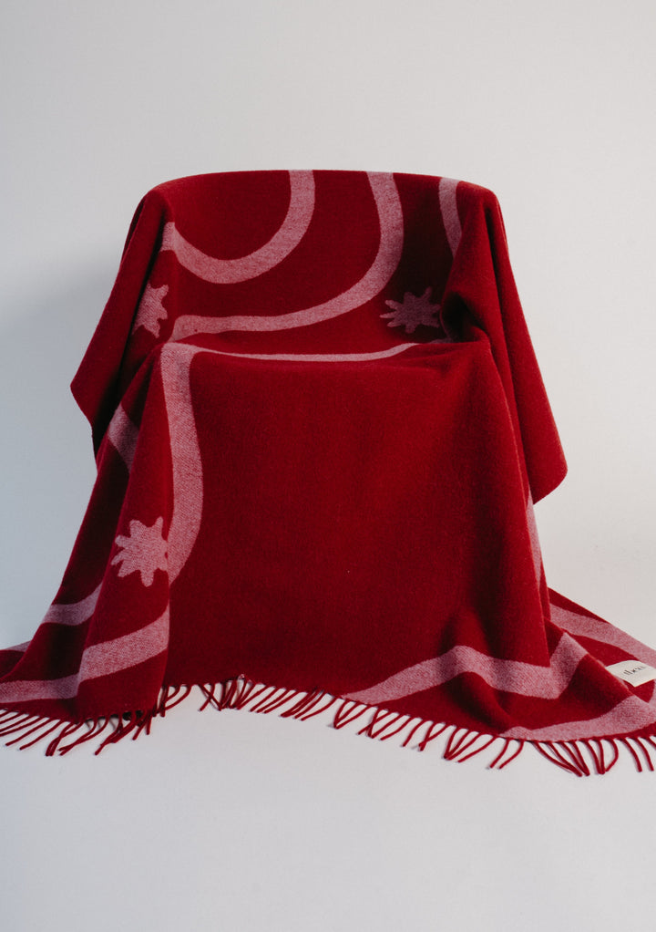 Lambswool Blanket in Red Wave Jacquard