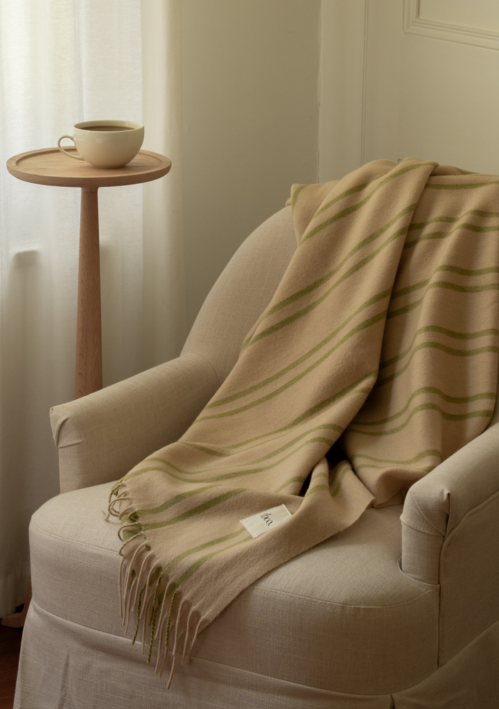 Lambswool Blanket in Green Stripe
