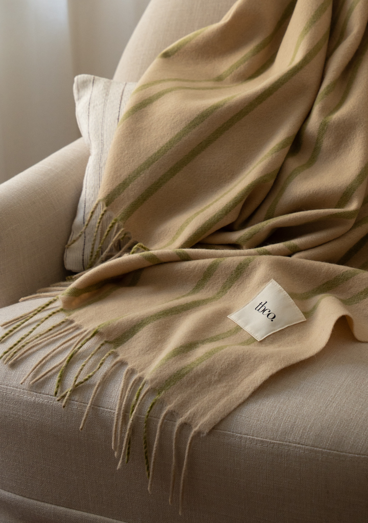 Lambswool Blanket in Green Stripe