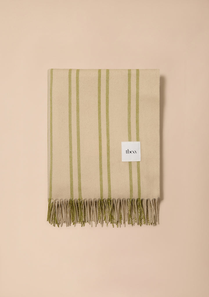 Lambswool Blanket in Green Stripe