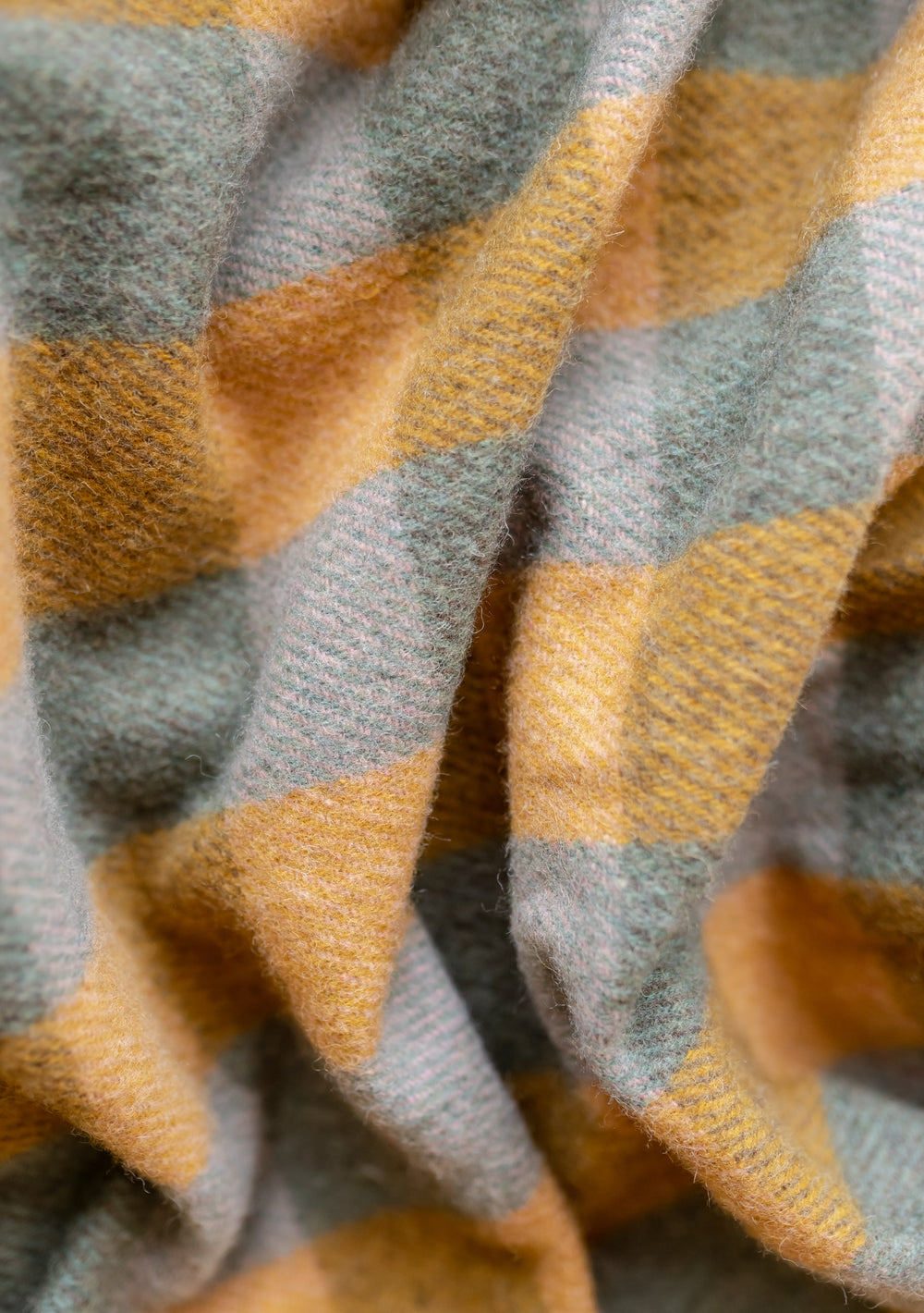 Close-up texture of TBCo Recycled Wool Extra Large Blanket in Sage Gingham showing soft woven checkered pattern