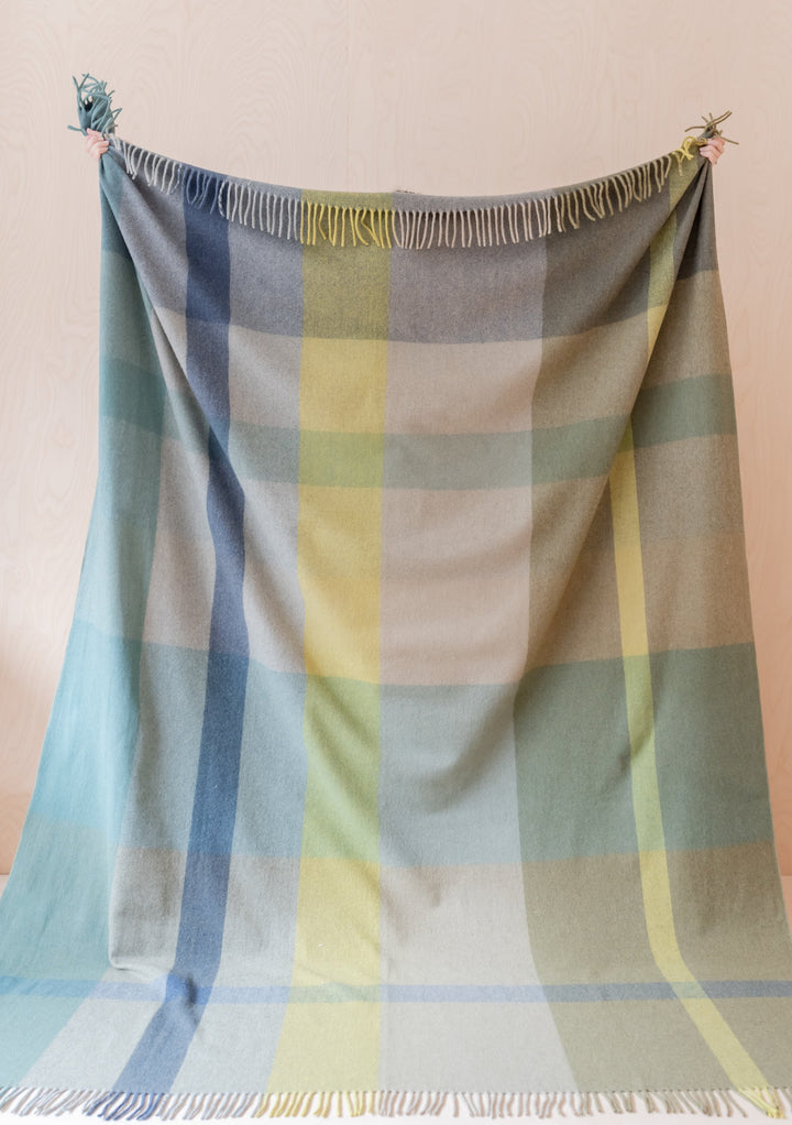 Recycled Wool Extra Large Blanket in Green Oversized Patchwork Check