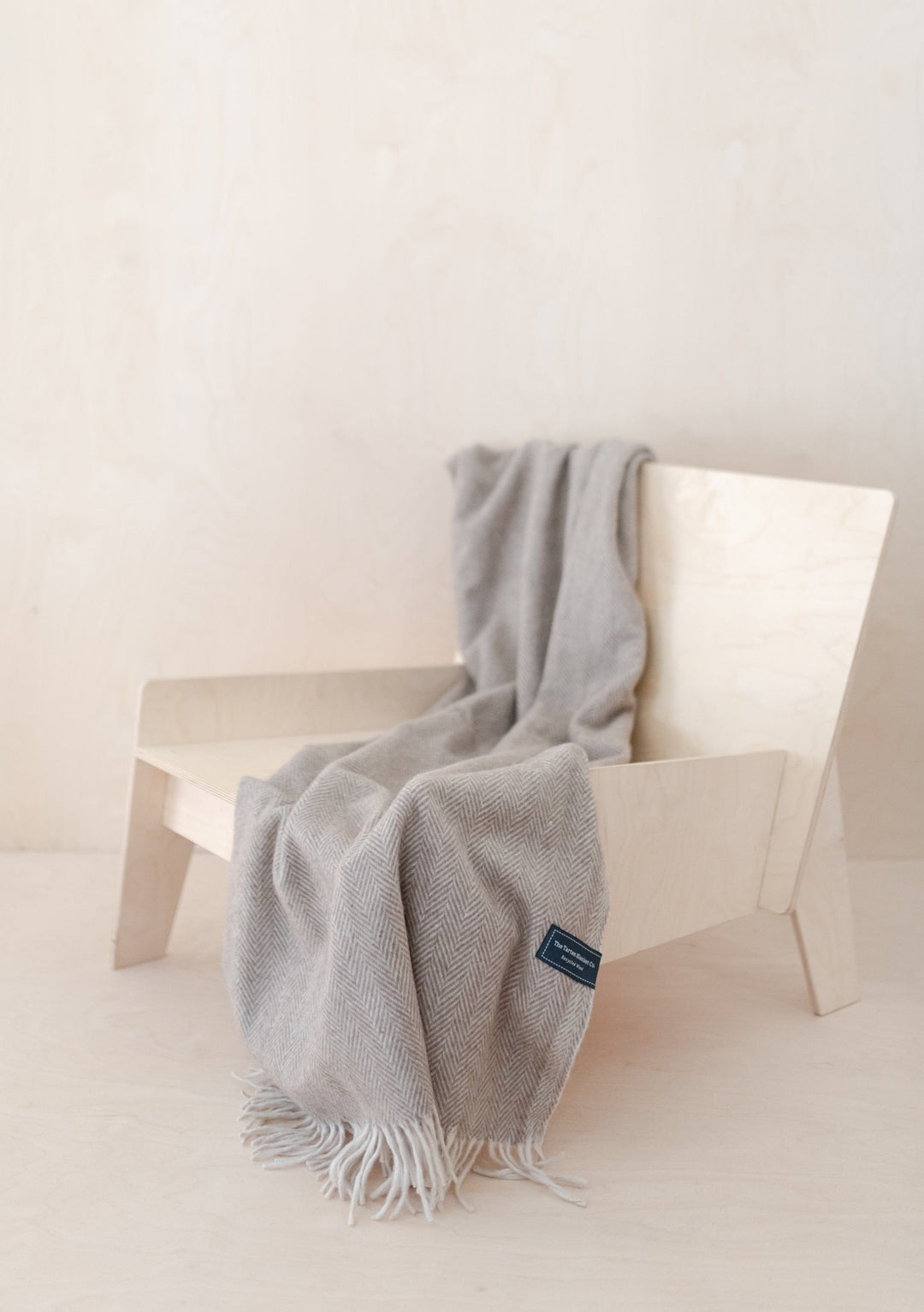 Recycled Wool Small Blanket in Natural Herringbone - TBCo 