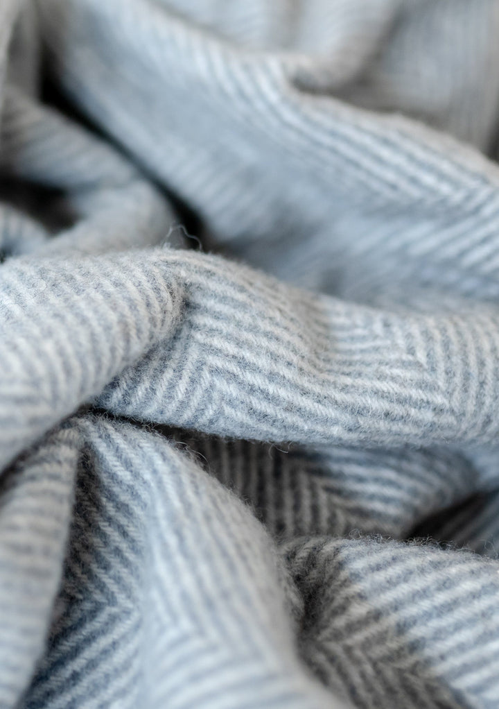 Recycled Wool Blanket in Charcoal Herringbone - TBCo 
