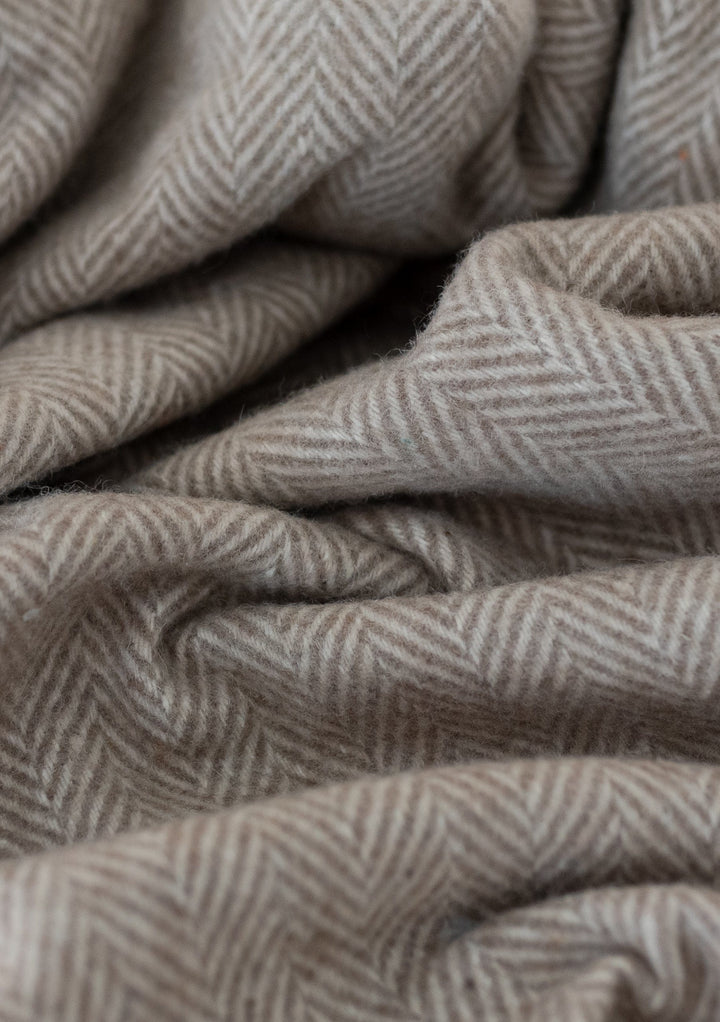 Recycled Wool Small Blanket in Natural Herringbone - TBCo 