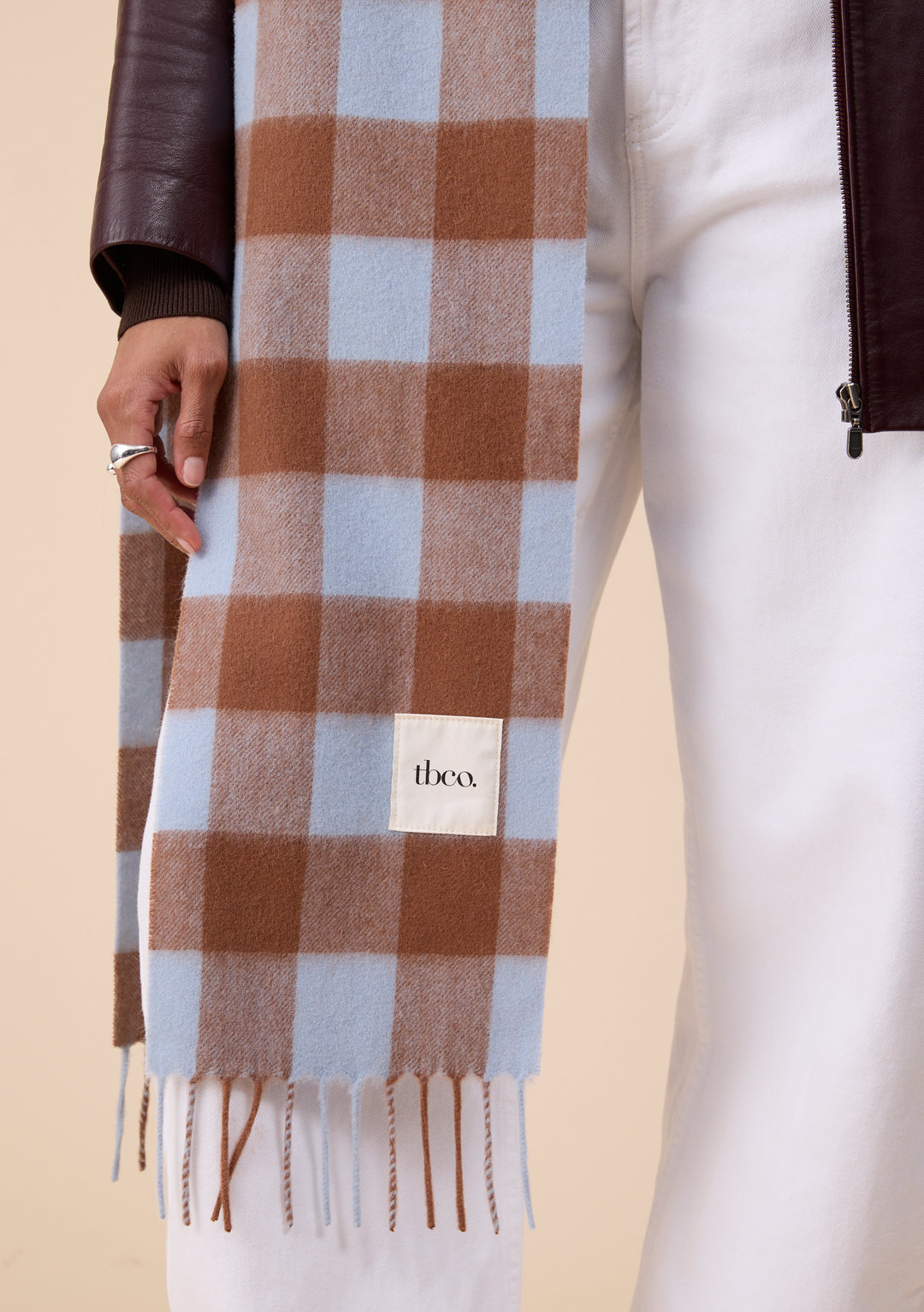 Lambswool Skinny Scarf in Brown & Blue Gingham
