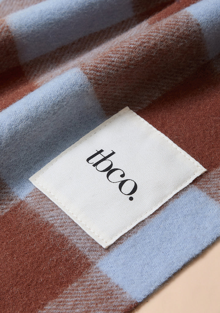 Lambswool Skinny Scarf in Brown & Blue Gingham