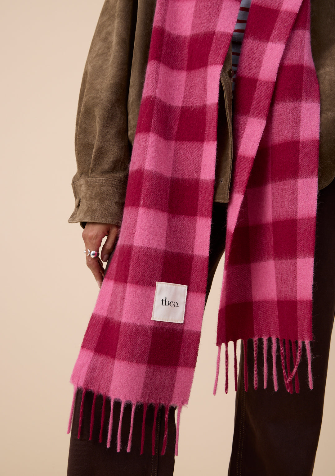 Lambswool Skinny Scarf in Pink & Burgundy Gingham
