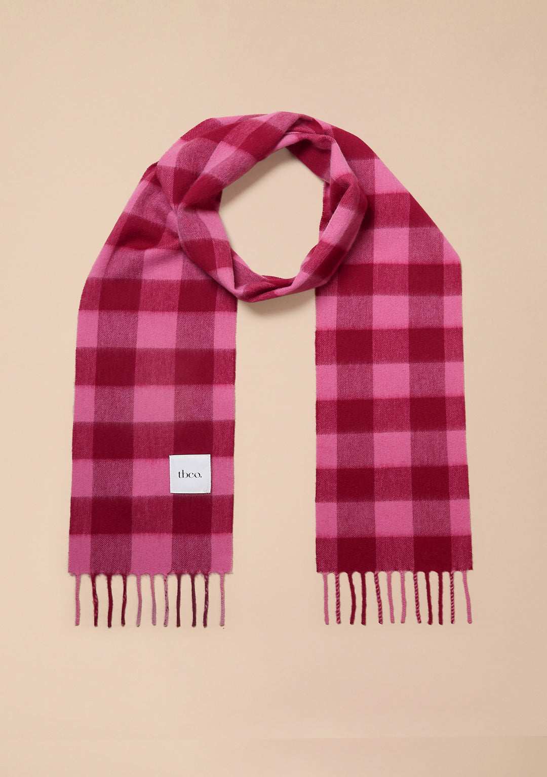 Lambswool Skinny Scarf in Pink & Burgundy Gingham