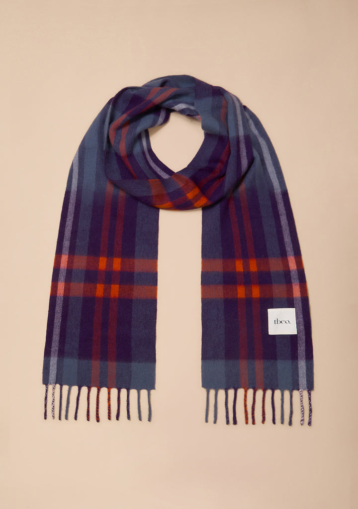 Lambswool Skinny Scarf in Blue Modern Tartan