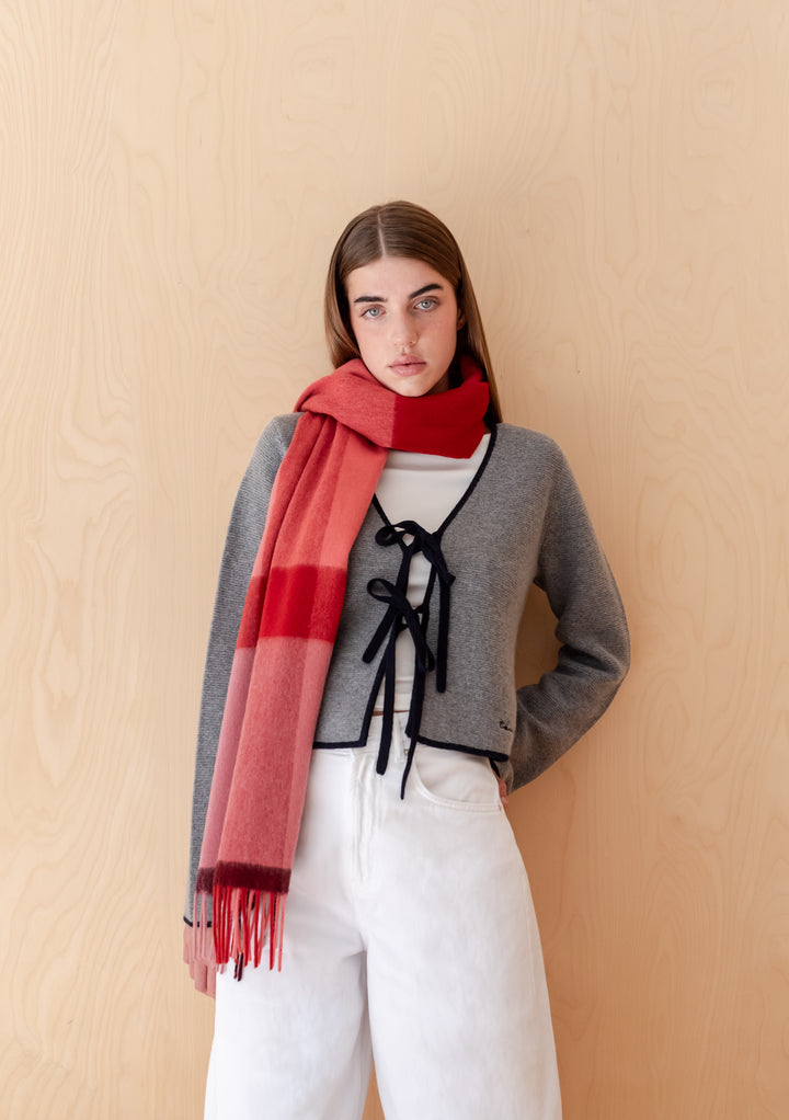 Lambswool Oversized Scarf in Berry Block Check