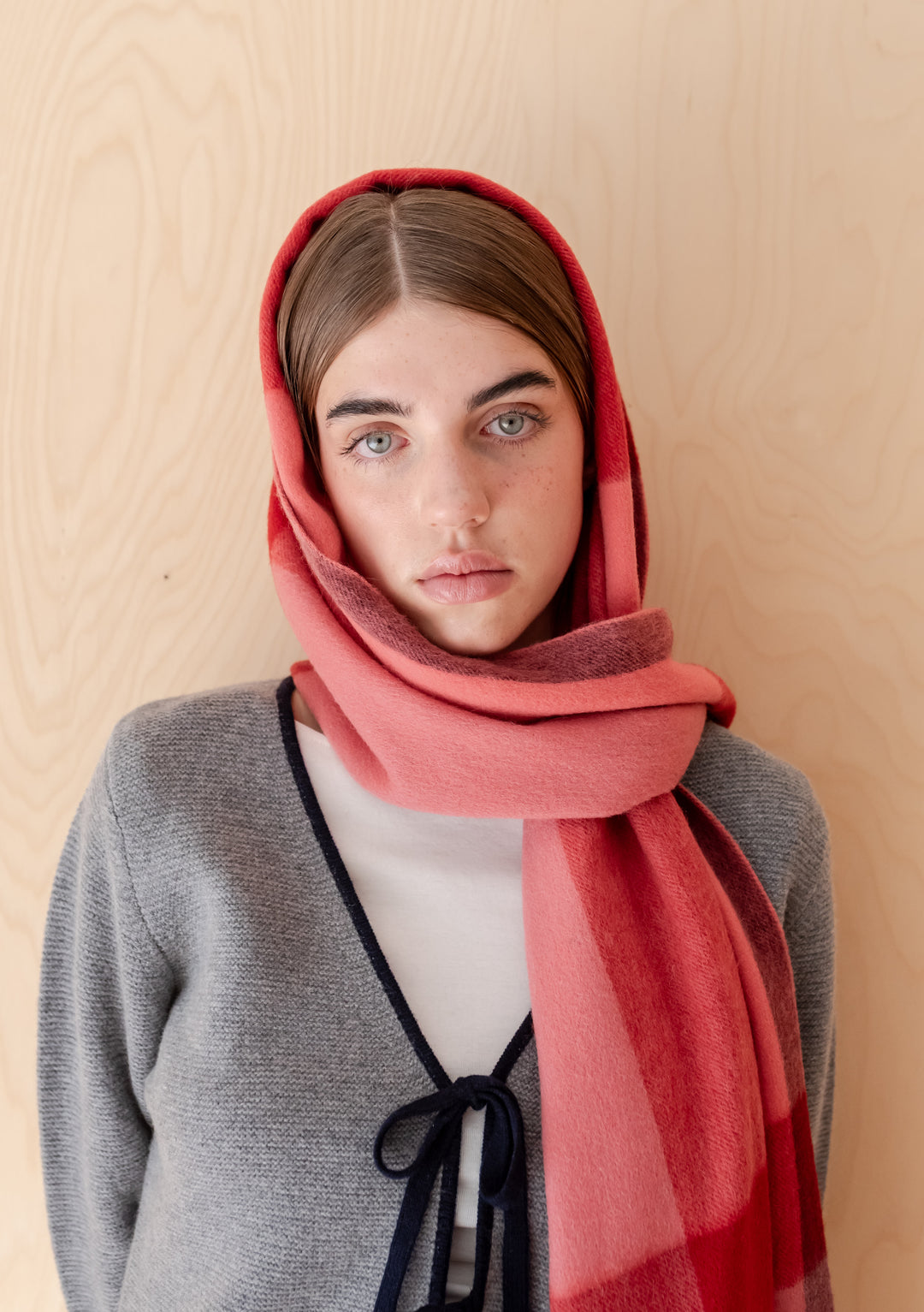 Lambswool Oversized Scarf in Berry Block Check