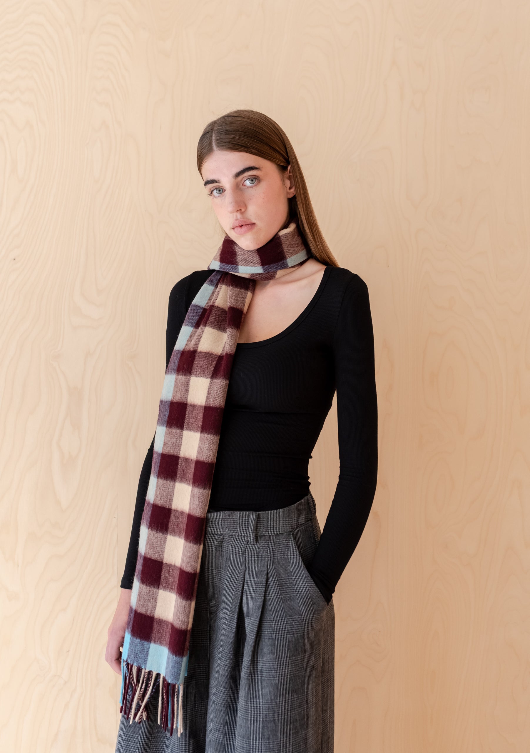 Lambswool Oversized Scarf in Camel Gingham – TBCo