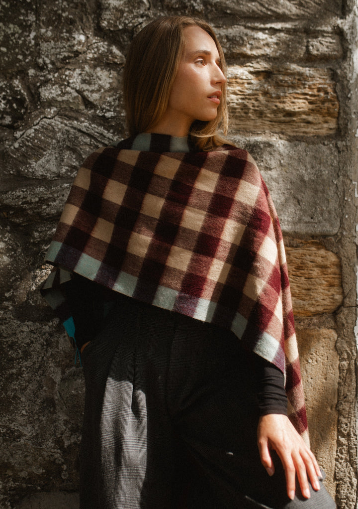 Lambswool Oversized Scarf in Camel Gingham