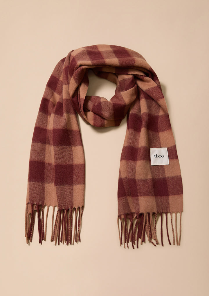 Lambswool Oversized Scarf in Fig Gingham
