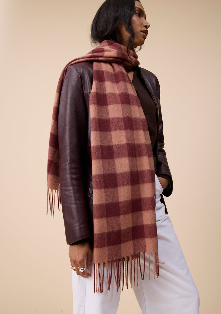 Lambswool Oversized Scarf in Fig Gingham