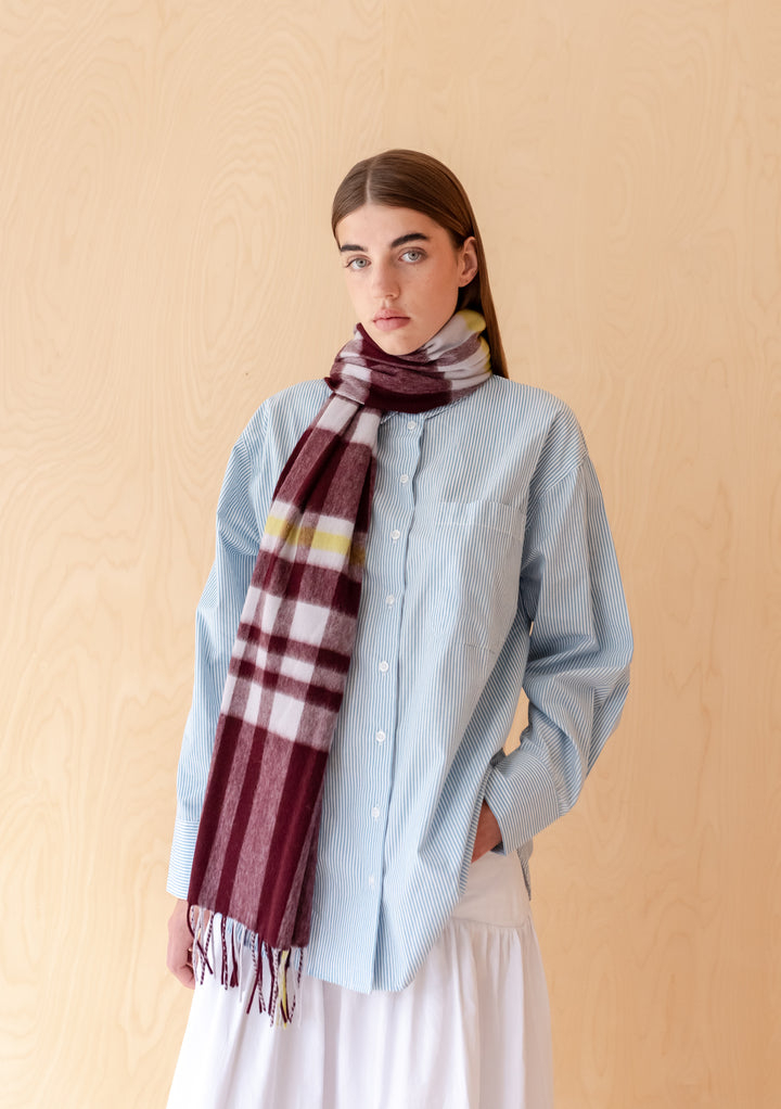 Lambswool Oversized Scarf in Burgundy Modern Tartan