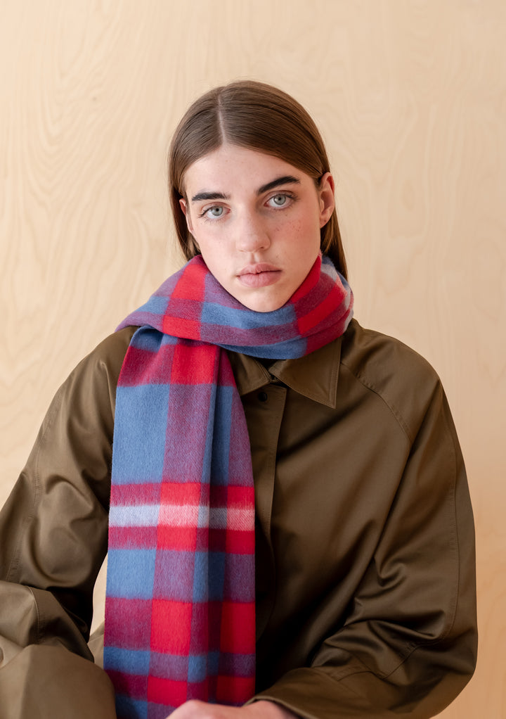 Lambswool Oversized Scarf in Blue Modern Tartan