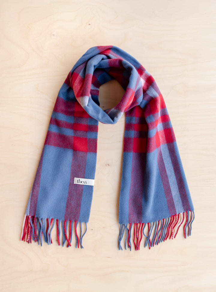 Lambswool Oversized Scarf in Blue Modern Tartan