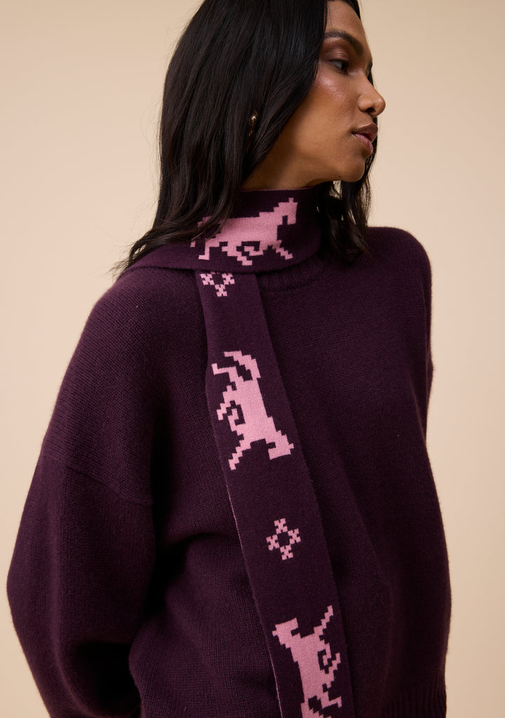 Merino Wool Skinny Scarf in Burgundy Gallop