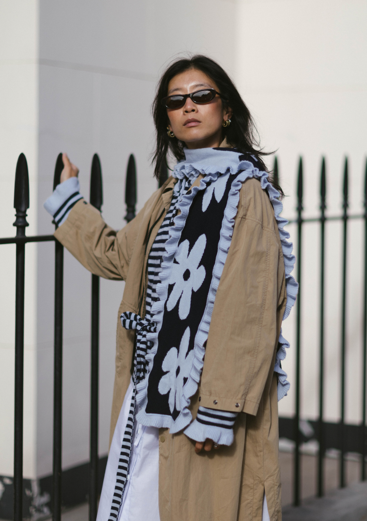 TBCo x Liu Merino Ruffle Scarf in Blue Floral
