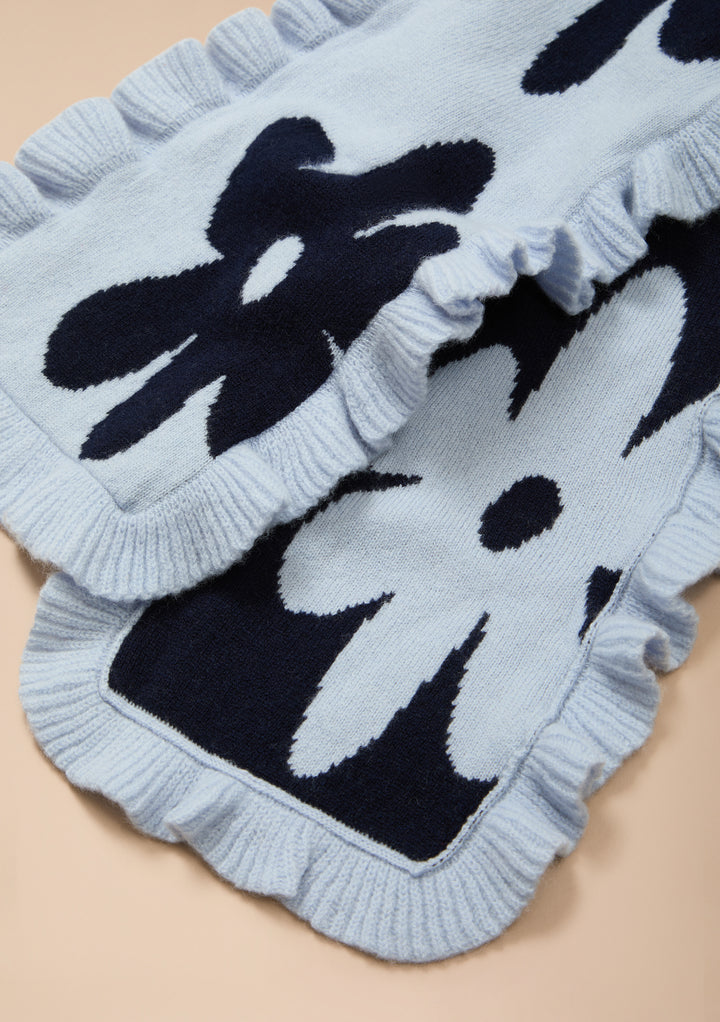 TBCo x Liu Merino Ruffle Scarf in Blue Floral
