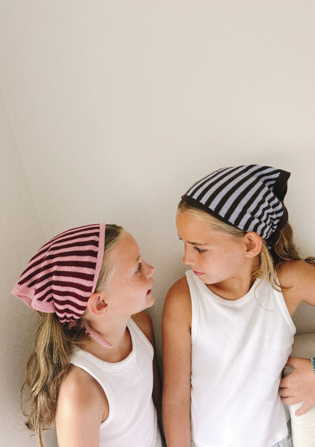 Merino Wool Kids Triangle Scarf in Pink Stripe