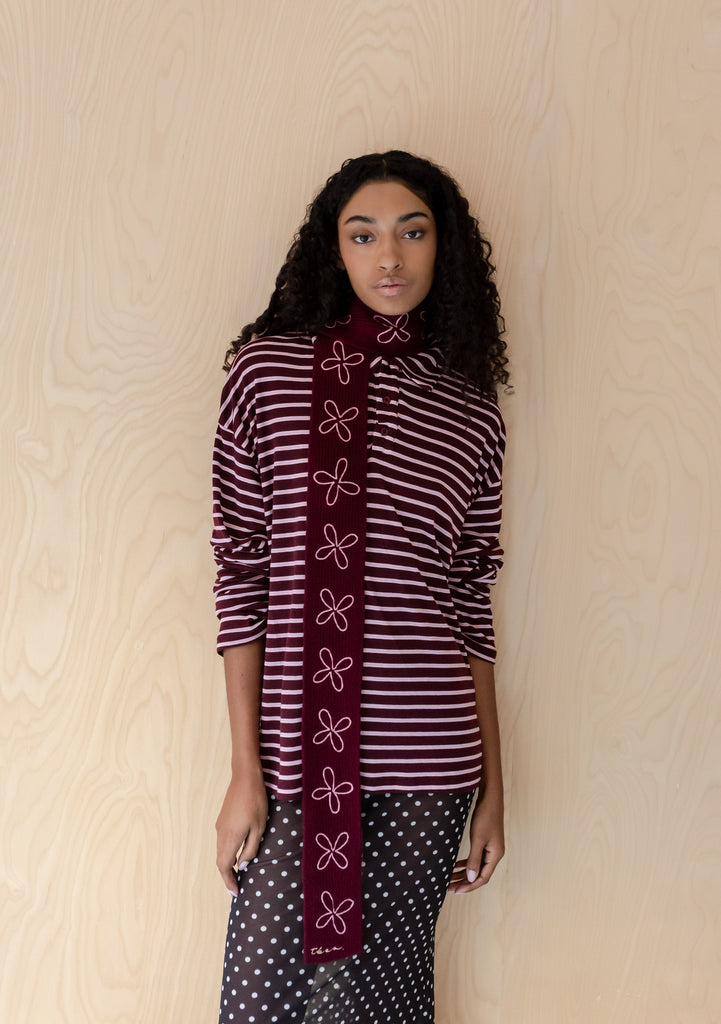 Merino Wool Skinny Scarf Flora