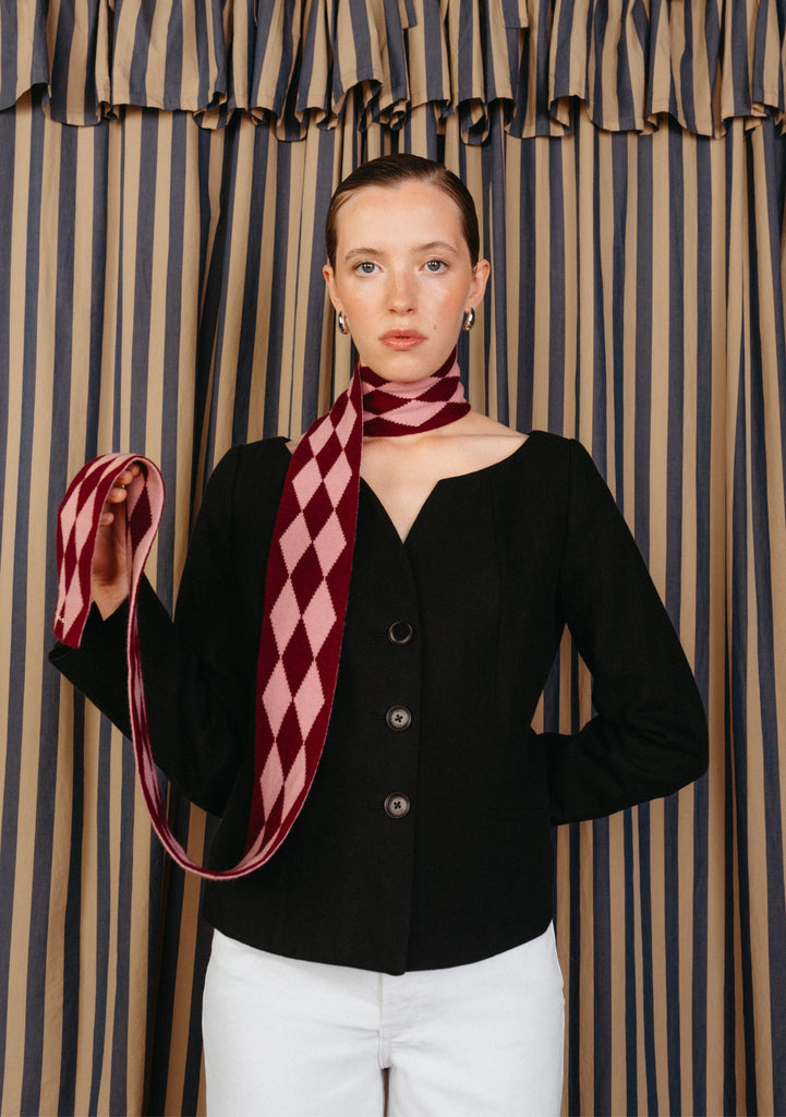Merino Wool Skinny Scarf Harlequin