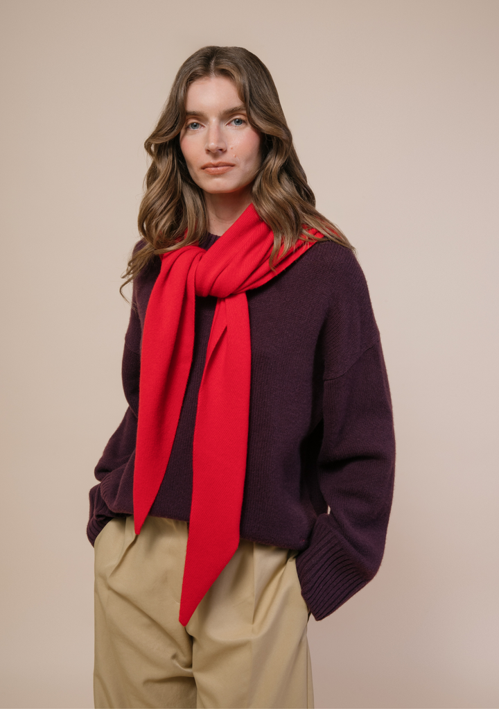 Large Merino Triangle Scarf in Red