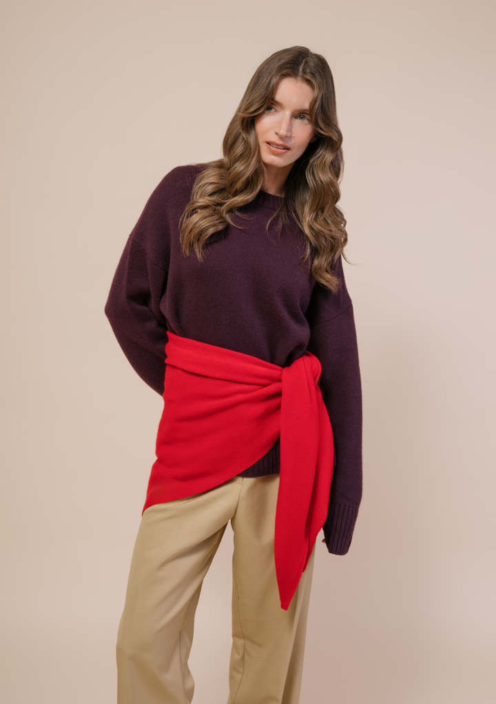 Large Merino Triangle Scarf in Red