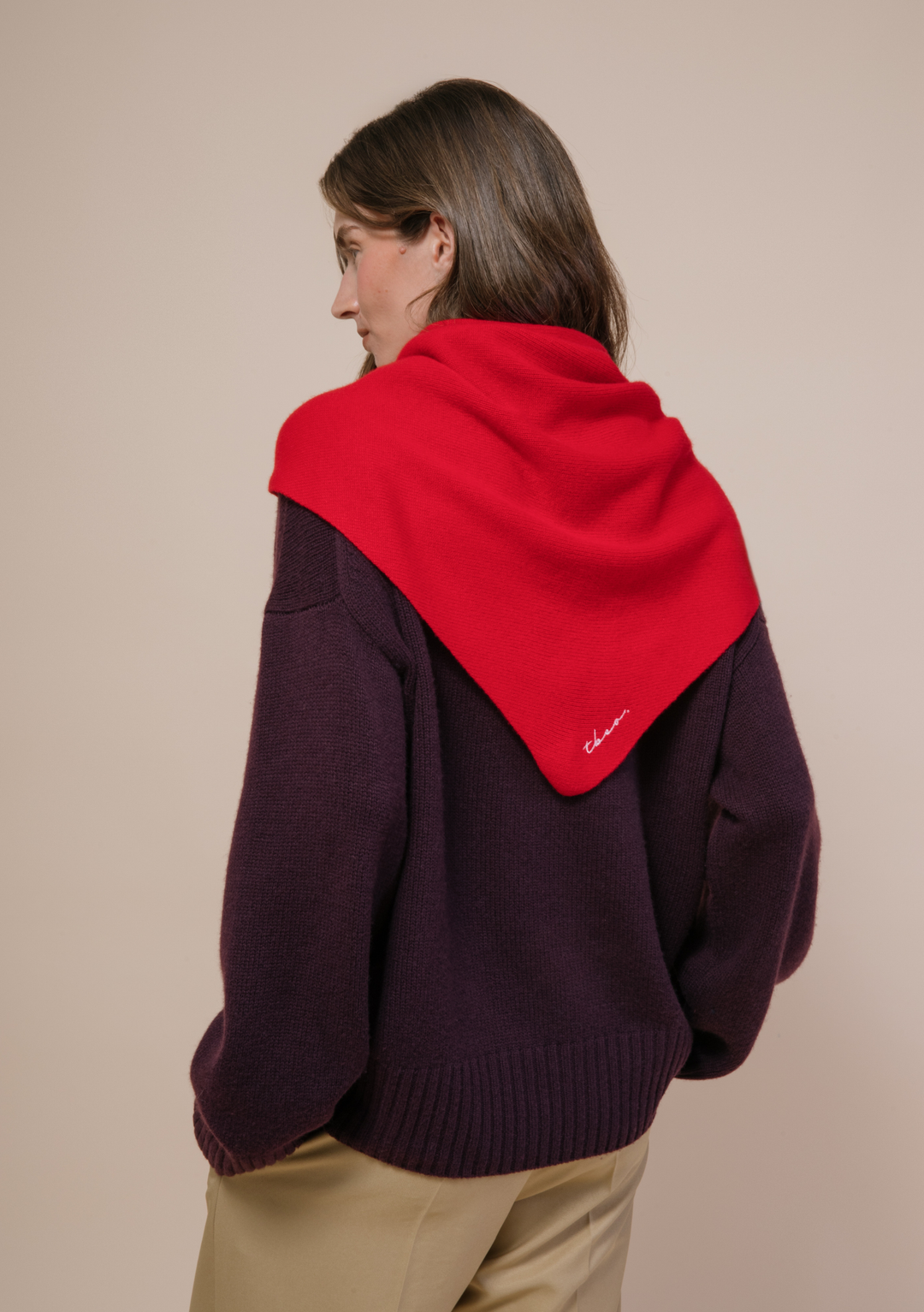 Large Merino Triangle Scarf in Red